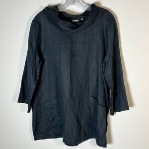 Amelline 100% Linen 3/4 Sleeve Cowl Neck Blouse Top Women's Size Medium Black